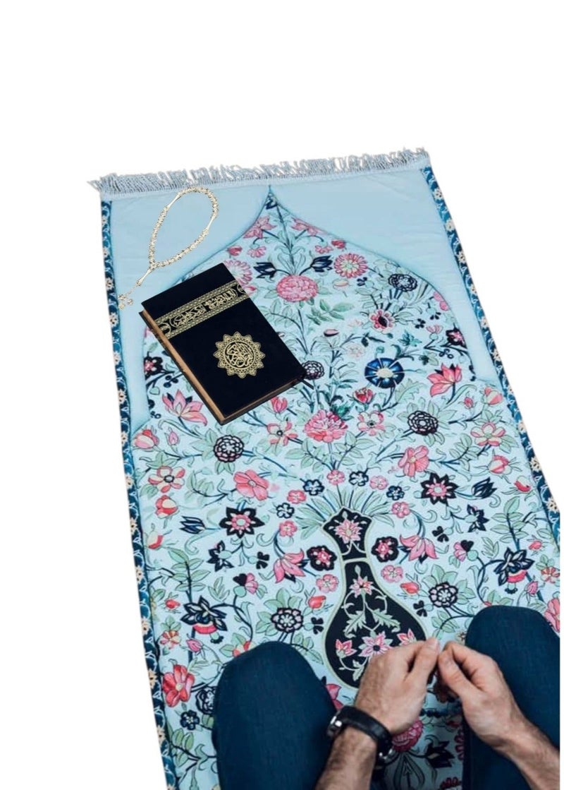 i diD Premium Prayer Mat for Adults, Ultra-Sot with thickness 2 CM, very comfortable for knees and forehead, anti-slip, with an elegant Islamic design, with a rosary and an authenticated copy of the Holy Quran, giving you a sense of comfort and reverence, Elegant Muslim Gift for Hajj, Ramadan, and Eid or any Event - Image 1